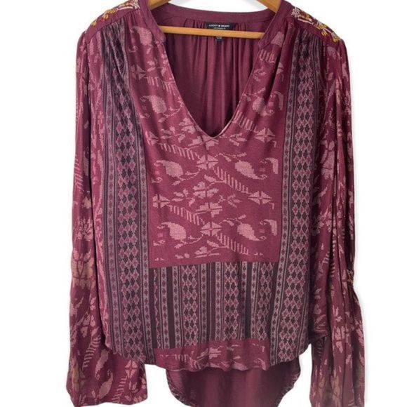 Lucky Brand Maroon Aztec Blouse‎ - Picture 1 of 6